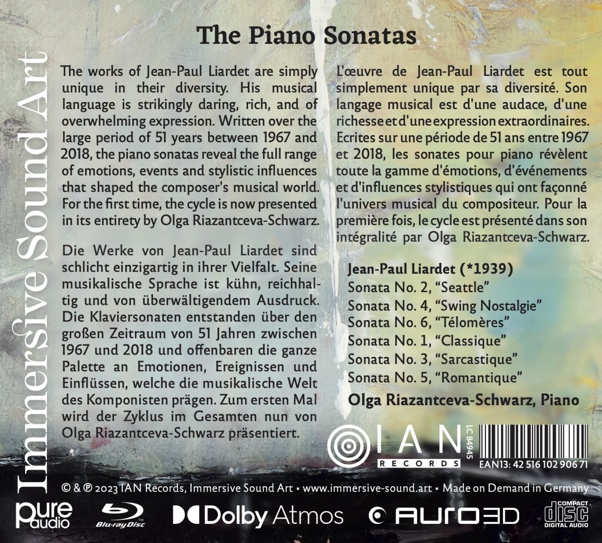 Olga Riazantceva-Schwarz – Jean–Paul Liardet: The Piano Sonatas, retro della confezione