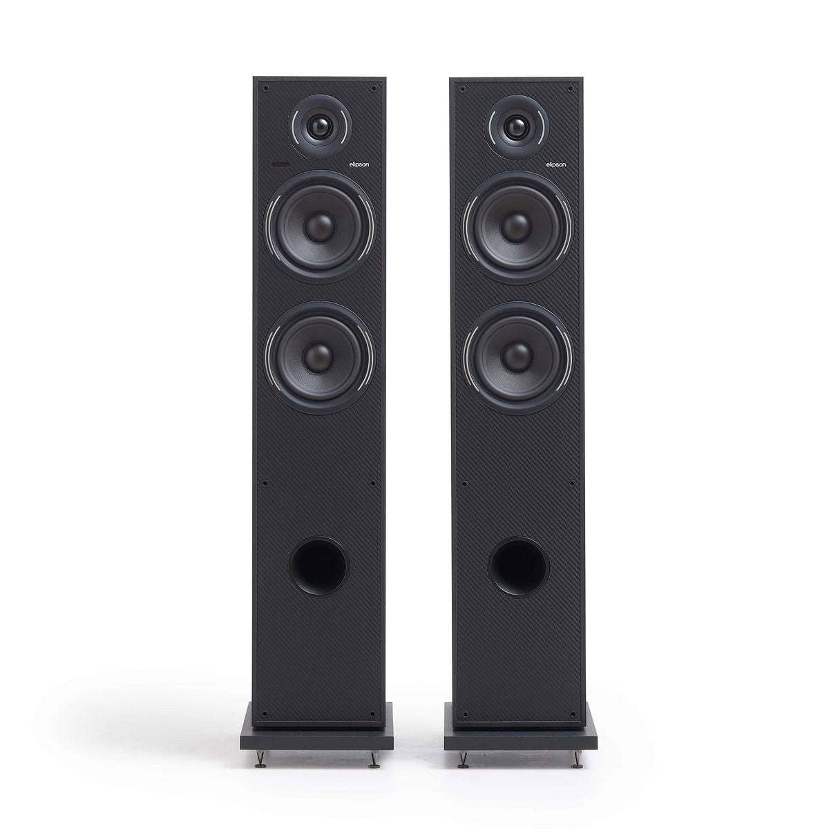 Elipson Horus 11F Active BT, finitura nero e carbonio, la coppia vista di fronte