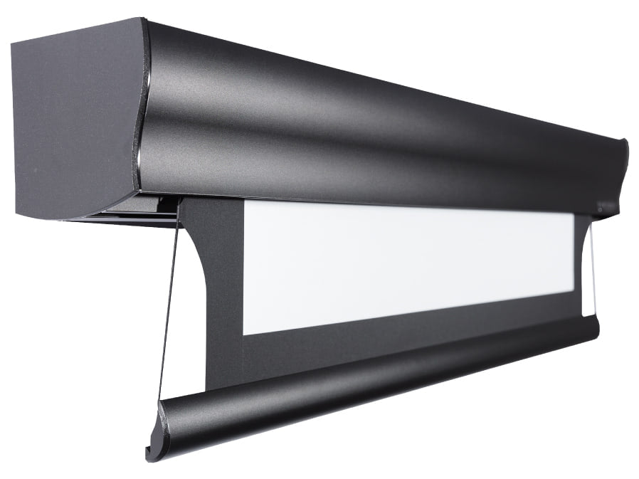 Screenline Wave Tensioned EVO 16:9 — dettaglio del cassonetto nero e del tensionamento