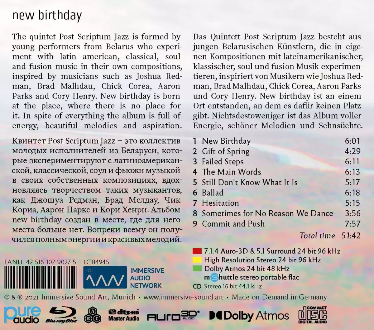 Post Scriptum Jazz – New birthday | CD + Blu-ray Dolby Atmos, vista posteriore