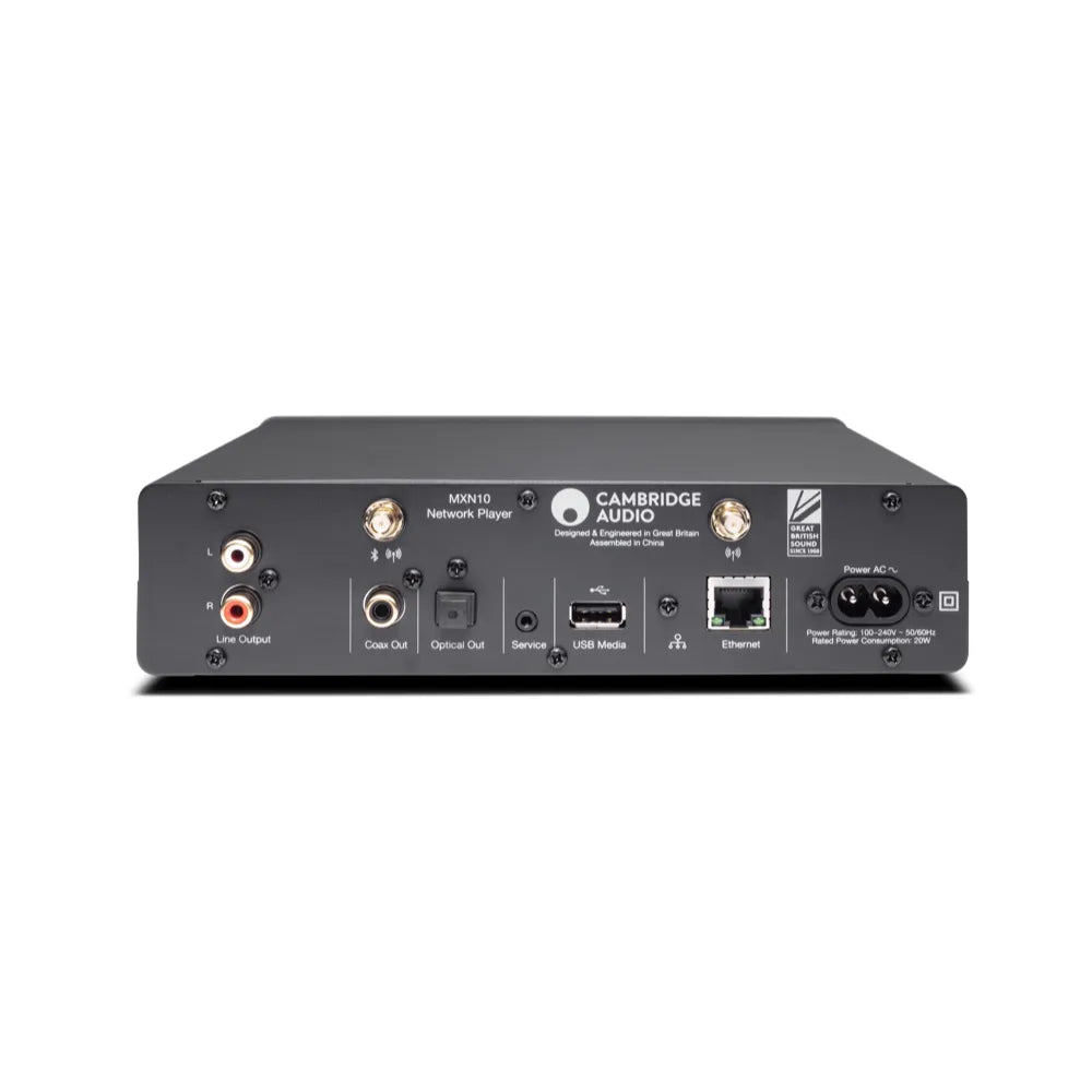 Cambridge Audio MXN10, vista posteriore con uscite RCA, digitali, USB ed Ethernet