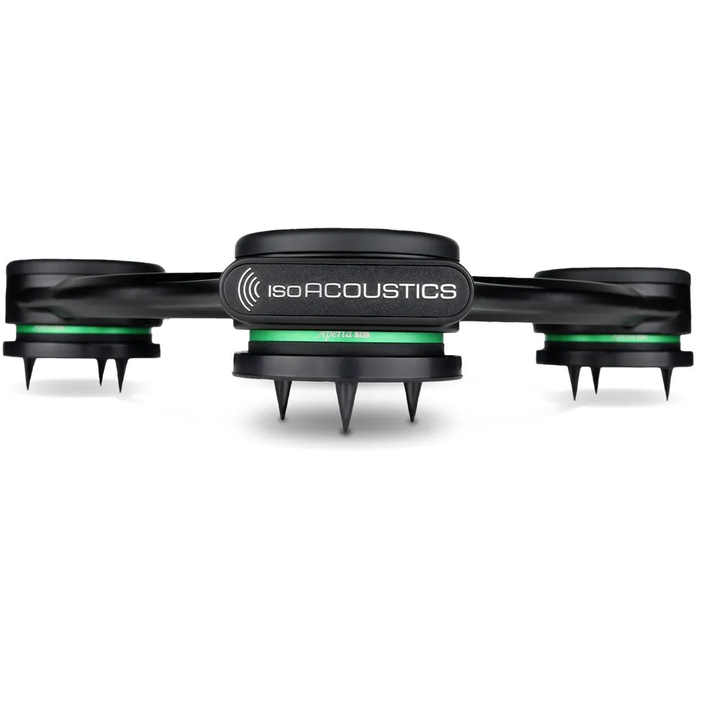 IsoAcoustics Aperta Sub — vista frontale con i Carpet Disc montati