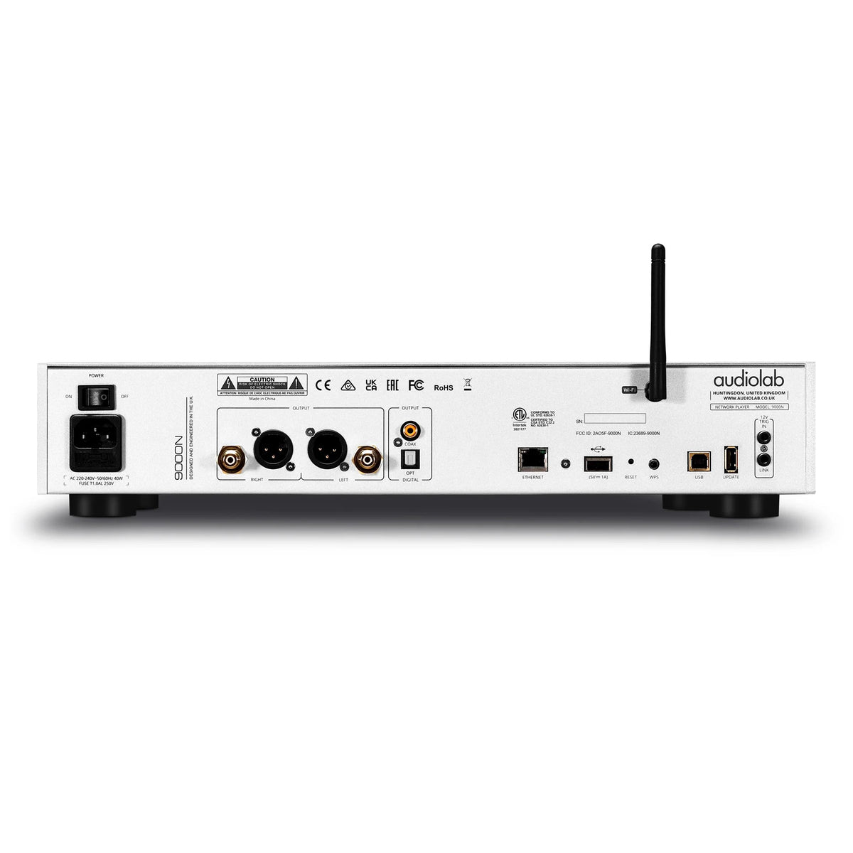 Audiolab 9000N — vista posteriore finitura silver