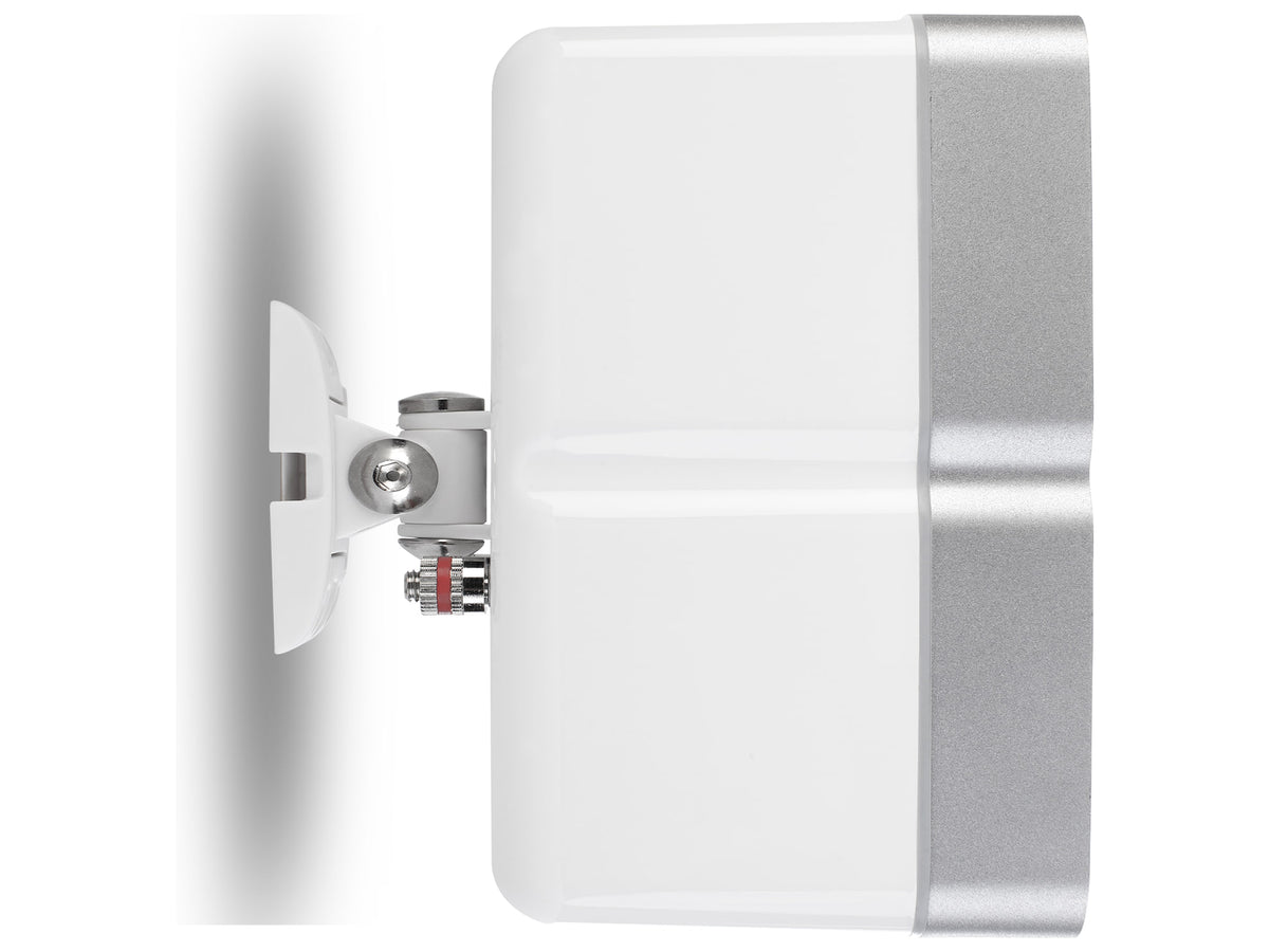 Cambridge Audio Minx 400M — Bianco, montata su un diffusore Minx (non incluso), vista laterale