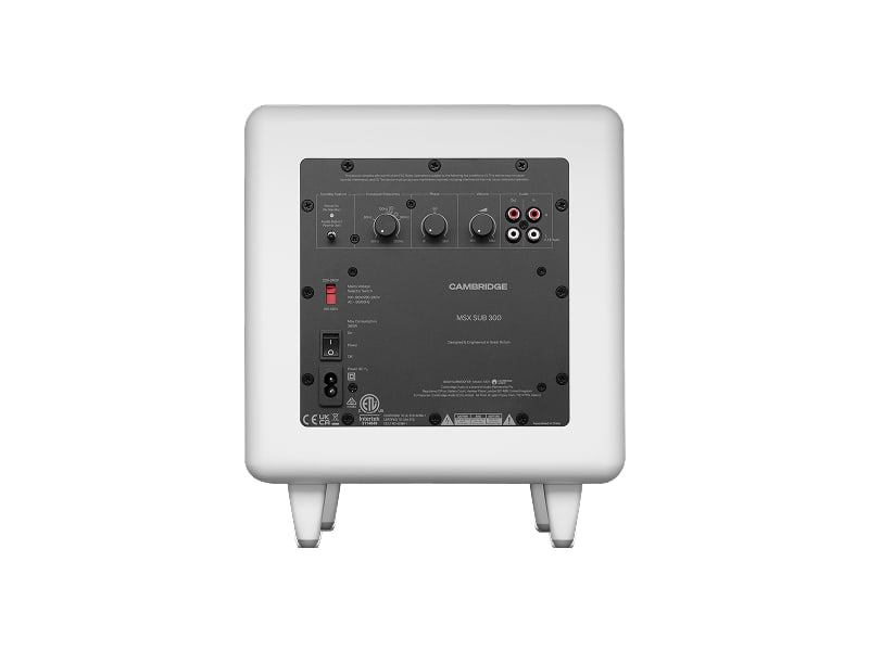 Cambridge Audio MSX Sub 300 — Bianco, retro con comandi e connessioni