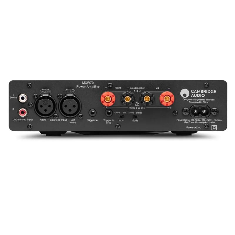 Cambridge Audio MXW70 — retro con ingressi RCA e XLR, morsetti per i diffusori e trigger