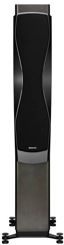 Dynaudio Confidence 60, finitura Smoke High Gloss, vista frontale con la griglia