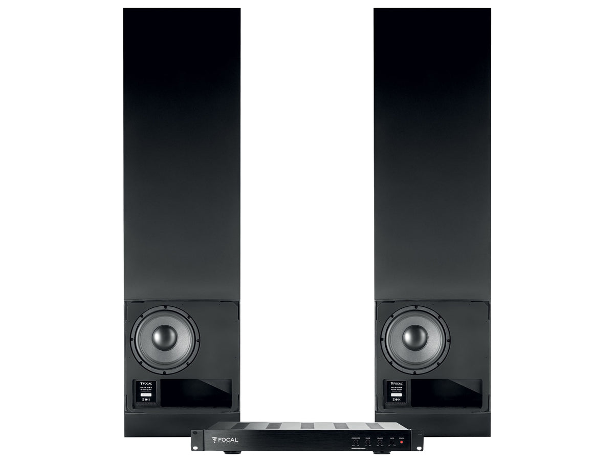 Focal 100 IWSUB 8, vista frontale, in coppia con il 100 IWSUB 8 Amplifier