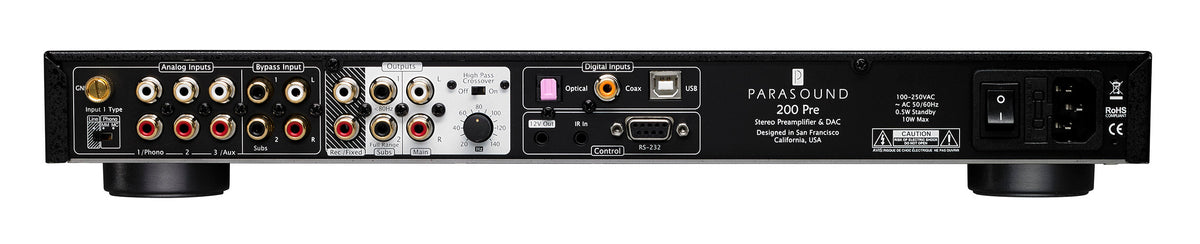 Parasound 200 Preamp, vista posteriore