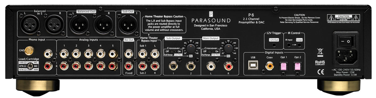 Parasound P6, vista posteriore