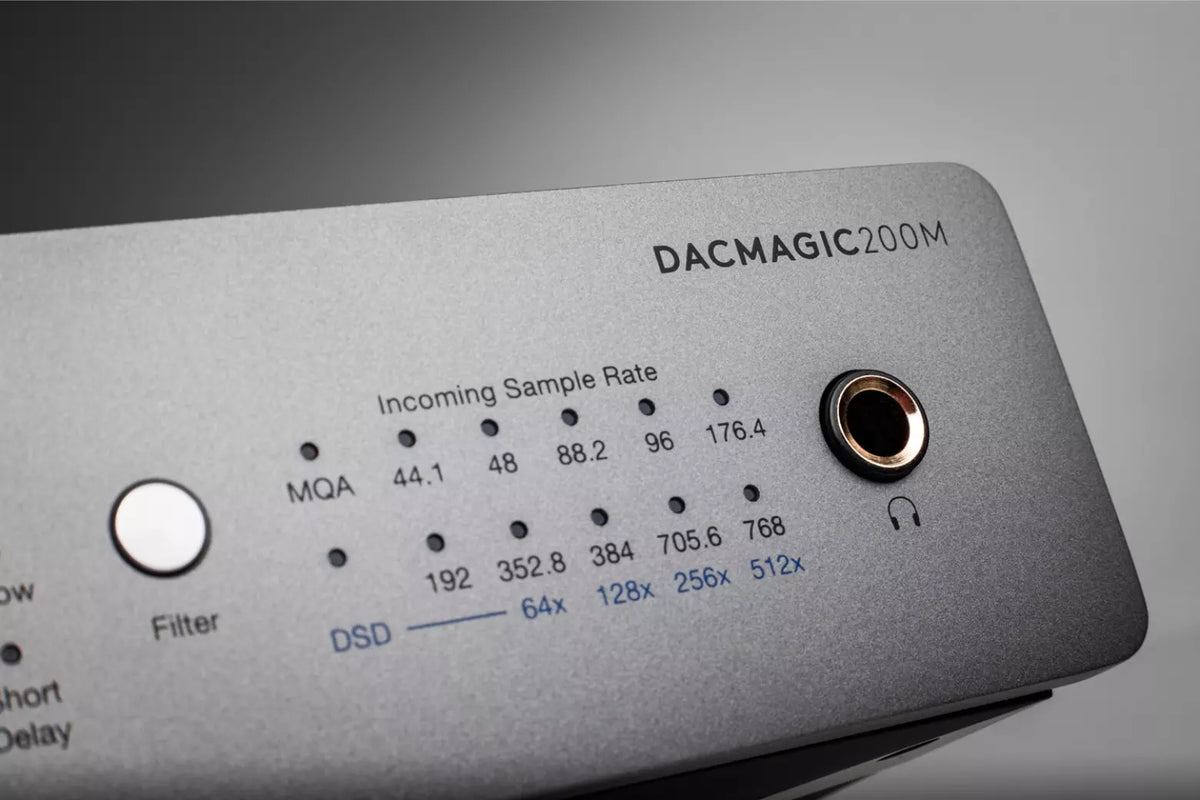 Cambridge Audio DacMagic 200M — dettaglio delle spie della frequenza di campionamento e dell'uscita cuffie